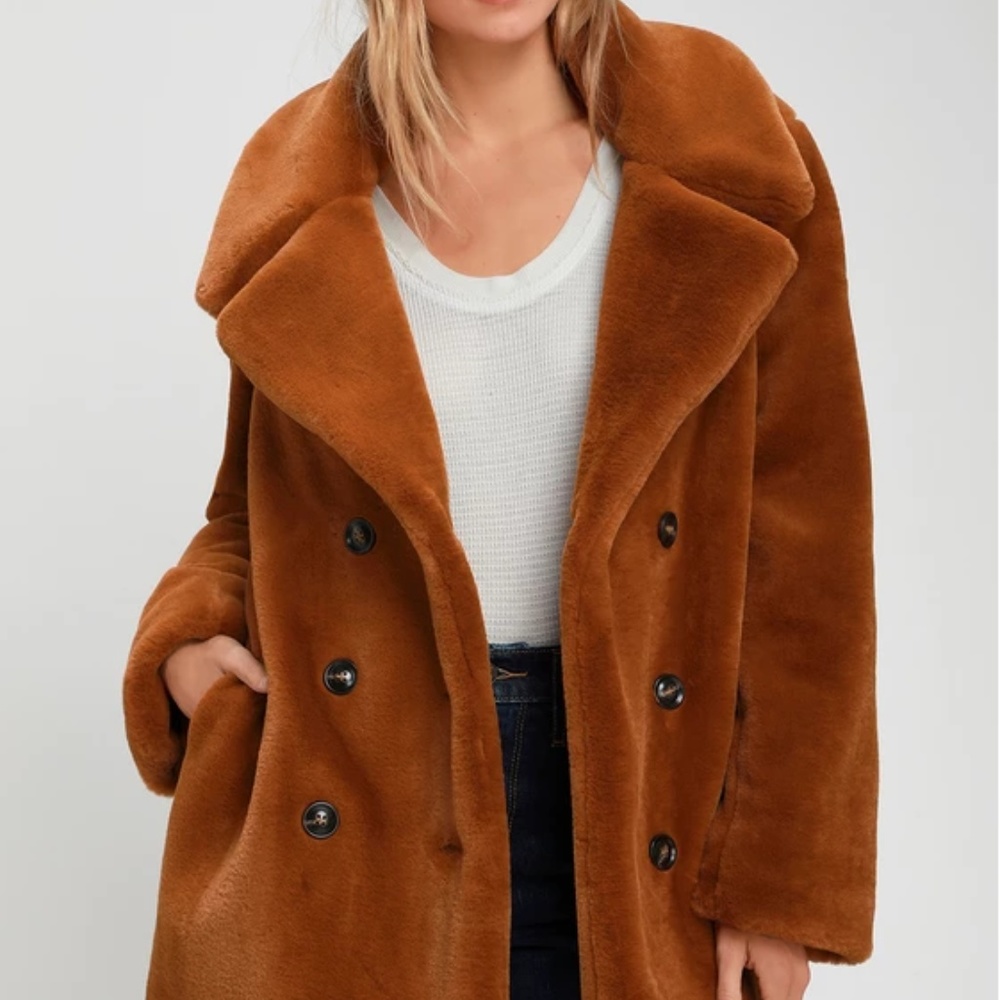 AVANTE BROWN FAUX FUR DOUBLE BREASTED COAT